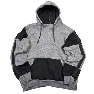 Vintage Amongst Others Men Marled Grey Moto Ribbed Grunge Punk Pullover Hoodie L